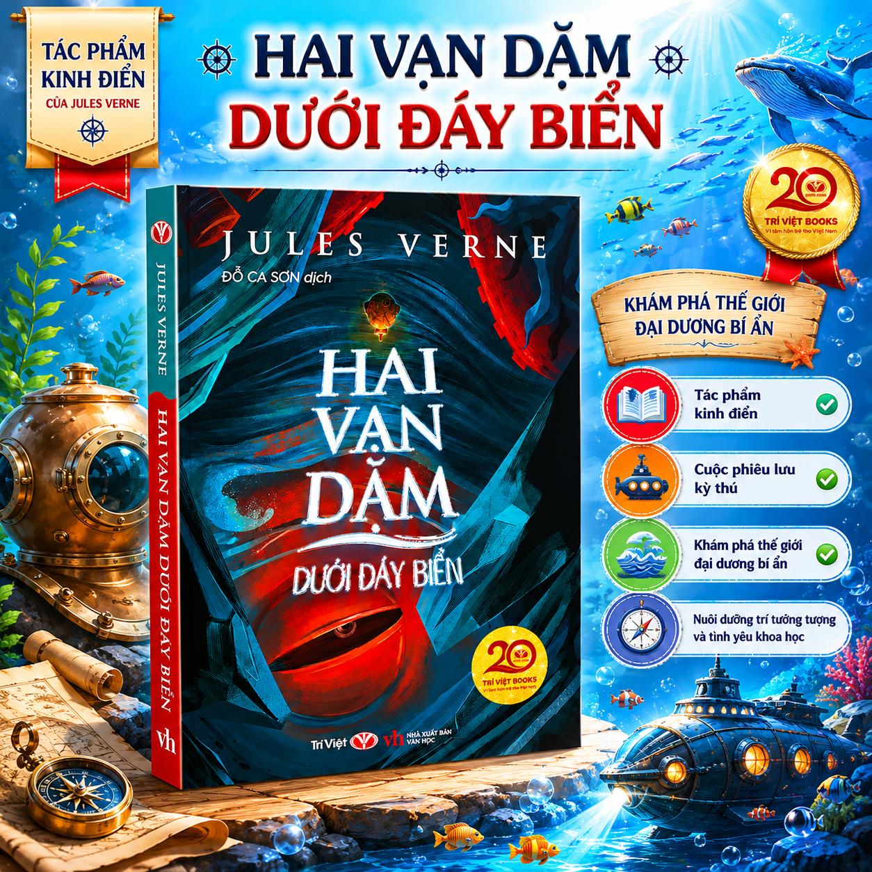 Sách Hai Vạn Dặm Dưới Đáy Biển - Tiểu Thuyết Khoa Học Viễn Tưởng Kinh Điển Của Jules Verne