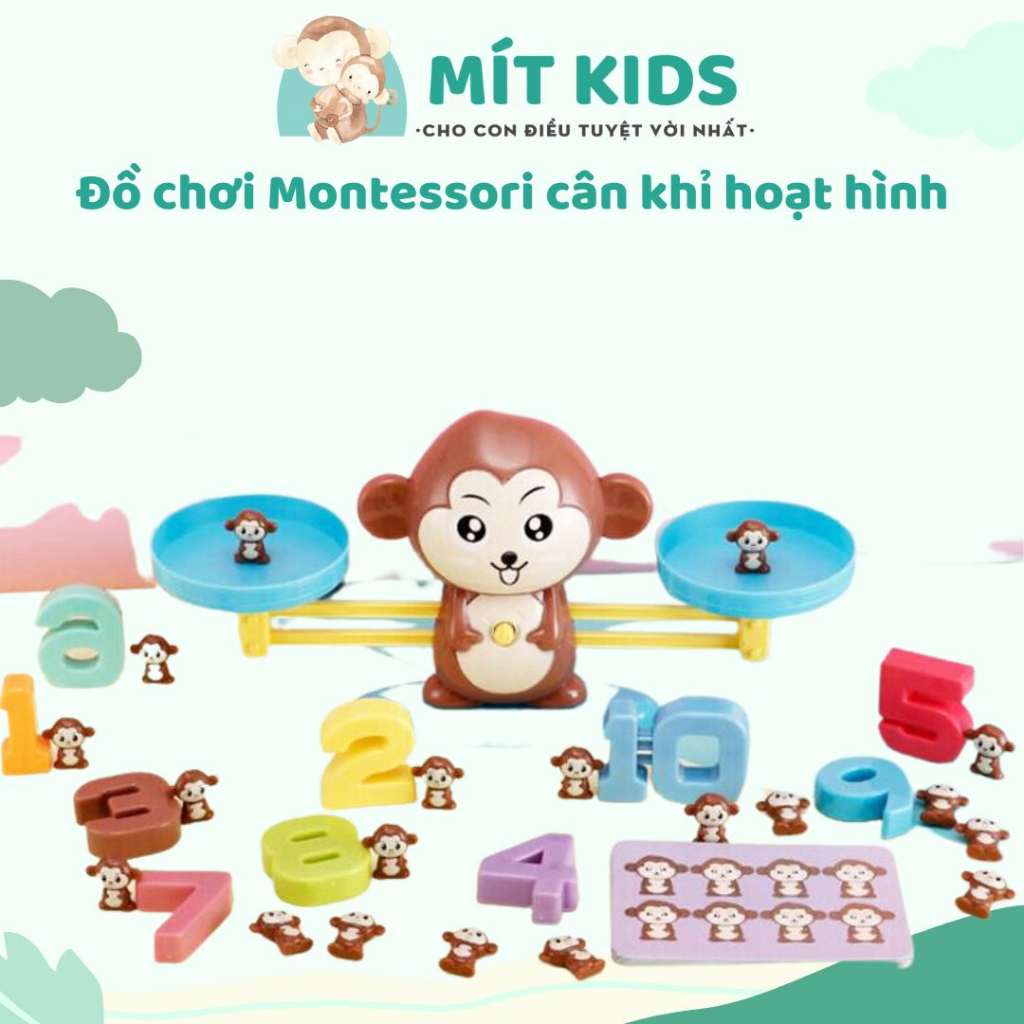 Đồ chơi Montessori cân bằng thông minh chú khỉ hoạt hình, hỗ trợ học toán