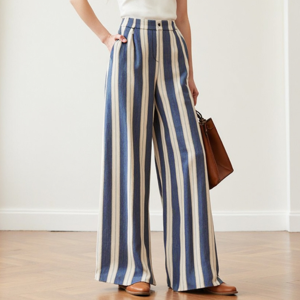 Closet Crush กางเกงขายาว เอวสูง ทรงกระบอก ลายทาง ราคา 272 บาท*ส่งฟรี