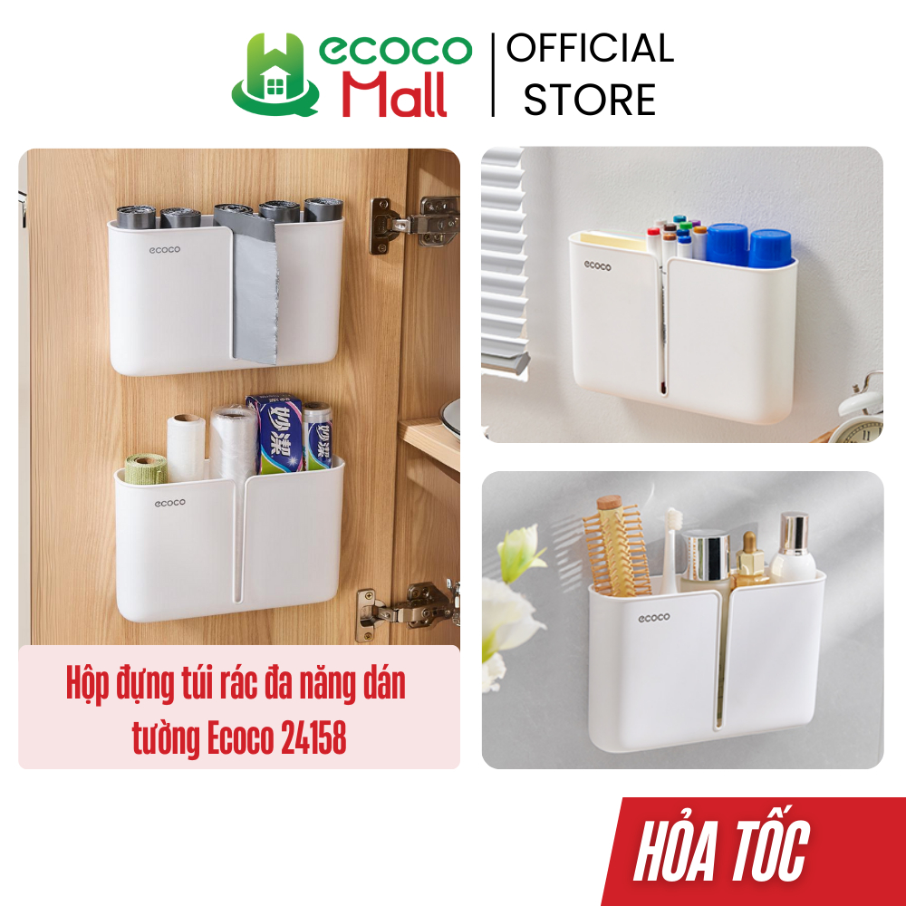 Hộp đựng túi rác ECOCO thế hệ mới không khoan tường, hộp đựng túi nilong tiết kiệm không gian có khe rút tiện lợi 24158