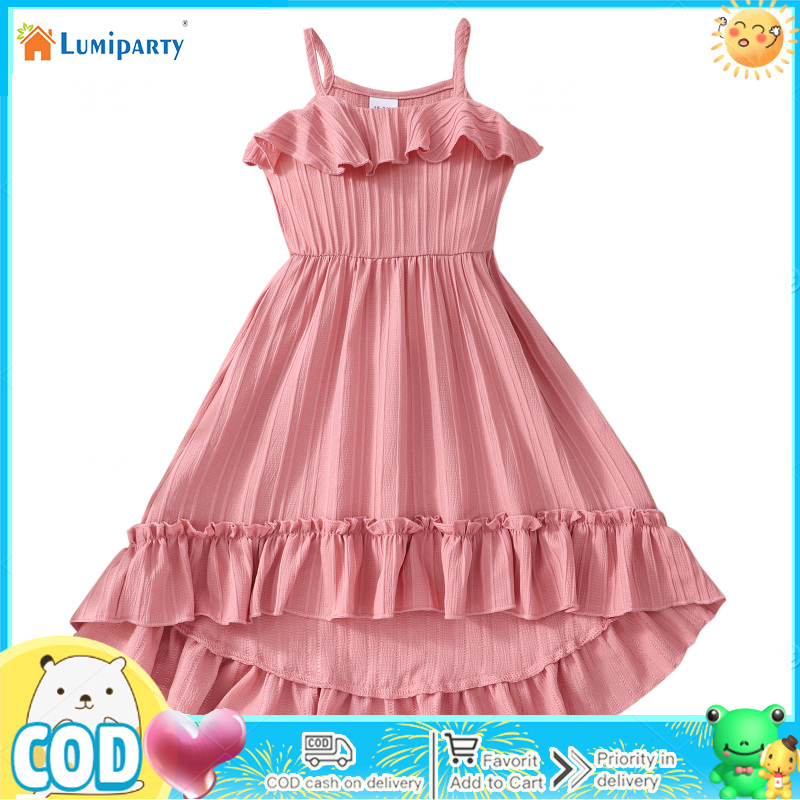 Summer Toddler Girls Sleeveless Spaghetti Strap Solid Slip Dress Princess Dress Party Dresses For 2-7 Years ราคา 216 บาท*ส่งฟรี