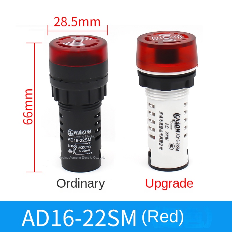 Đèn Báo Còi AD16-22SM 22Mm Màu Đỏ - AC DC 24V Có Đèn LED | Tùy chọn: AC/DC 12V/24V/220V | 16MM/22MM/30MM Đỏ/Xanh/Vàng/Đen | Âm Thanh Ngắt Quãng