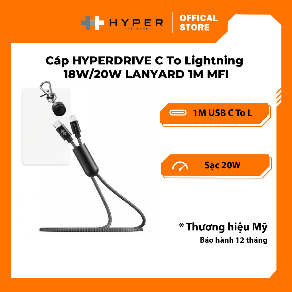 Cáp sạc cho iPhone Hyperdrive Keychain 1M Lightning Cable