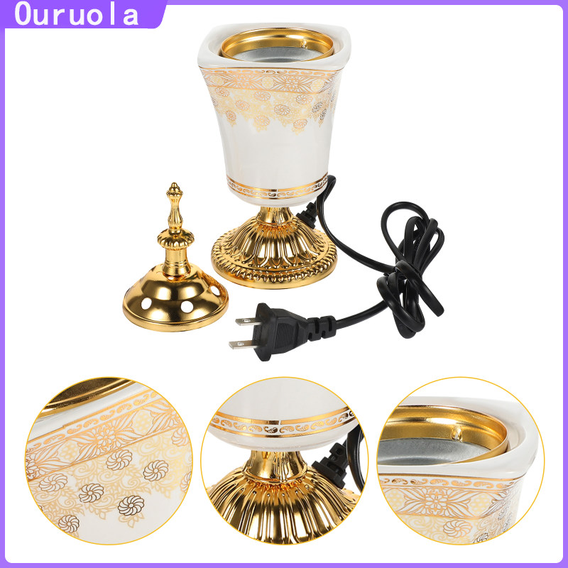 【Ready Stock】 Ống nhang điện đầu đốt cổ điển gốm có nắp máy tính để được trí máy tính để của chúng
