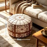 ZHOUMEIWENSP Họa tiết Boho Ghế bệt Ottoman Thiết kế có thể điền thông tin Da PU Vỏ bọc ghế để chân Chống thấm nước Vỏ bọc ghế tròn Phòng khách