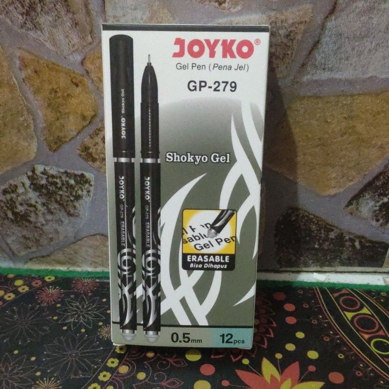 1 lusin pulpen joyko bisa dihapus tinta biru dan hitam 1 box isi 12 pcs