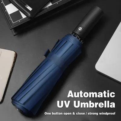12Ribs Automatic Umbrella Super Windproof Large Umbrella Auto Open Close Excellent Water Repellency // UV Protection Anti UV Black Coating SPF Protection Strong Frame