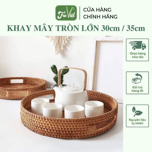Khay Mây Tròn Lớn 30cm/ 35cm Trang Trí Bàn Ăn - Rattan Tray | Tre Việt
