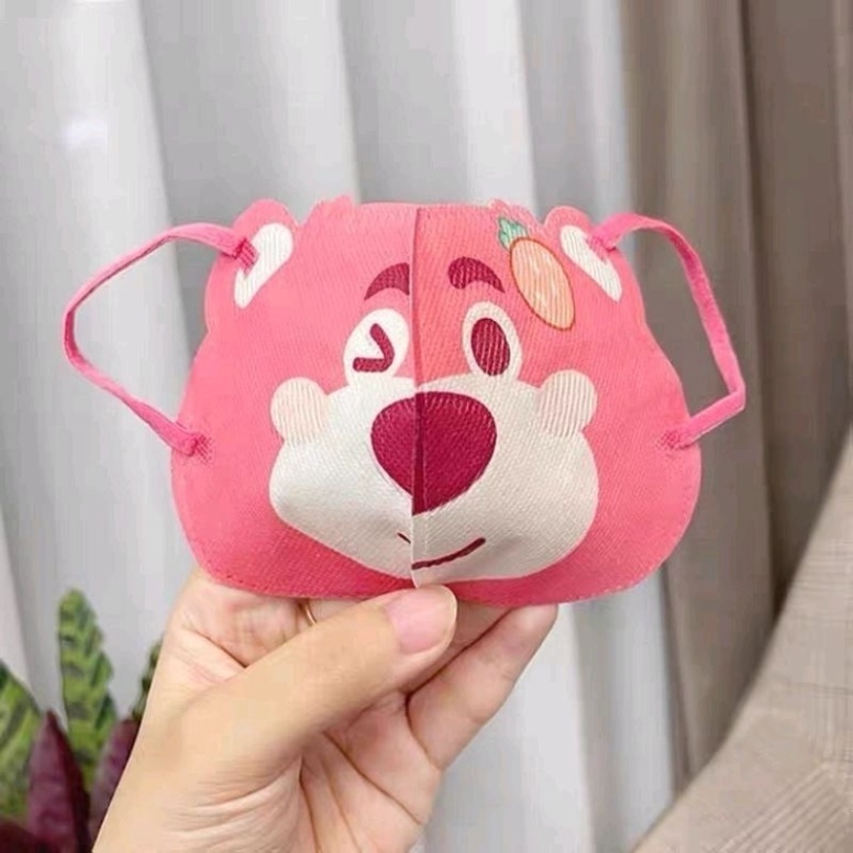 Set 10 Khẩu Trang Gấu Dâu Cho Bé Khẩu Trang Hoạt Hình Gấu Lotso Khẩu Trang 3 lớp Chống Bụi - Freeship
