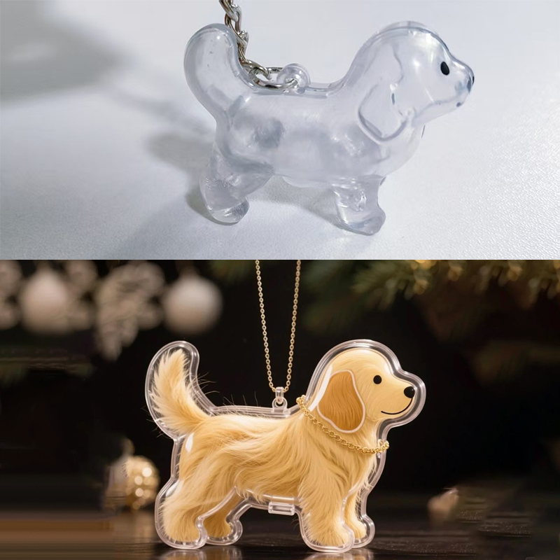 PICOK Rõ ràng Puppy tóc tưởng niệm lưu niệm viên nang pet của chó lông container tự làm mặt dây chuyền Keychain trang trí vật nuôi những người yêu thích nhà hiển thị Quà Tặng - 5