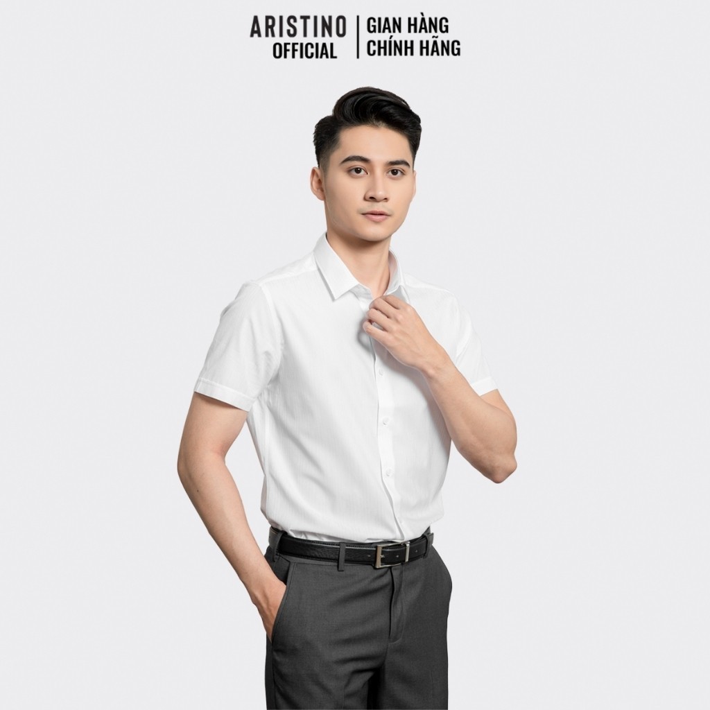 Áo sơ mi nam ngắn tay ARISTINO màu trắng dệt sọc - ASSR15