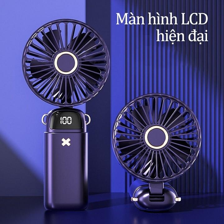 Quạt tích điện cầm tay mini dung lượng pin khủng 10.000 mAh Xoay Linh Hoạt 90 độ 5 Tốc Độ Gió P