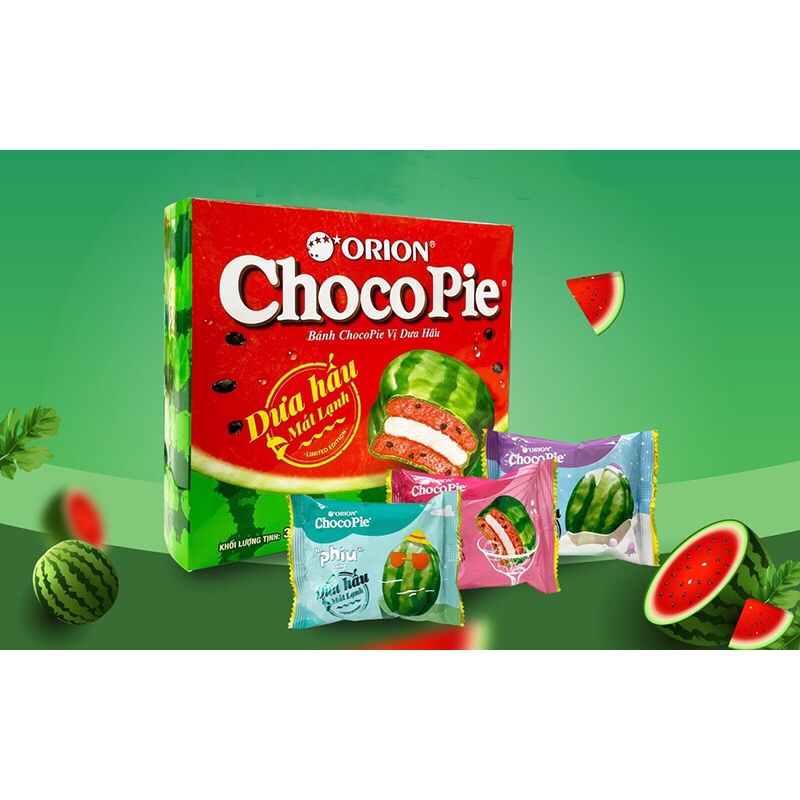 Bánh ChocoPie Orion Tình Dưa hấu Xoài Việt quất Đậm Đào Hạnh nhân hộp 396g thơm ngon