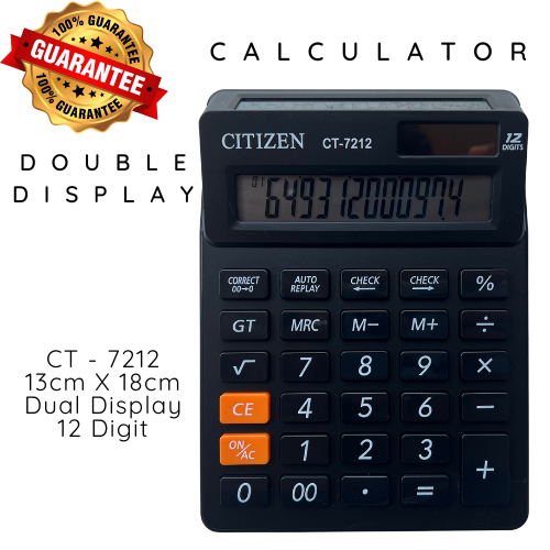 Kalkulator Kasir Toko Besar Dual Big Display CT 7212 Dua Layar Baterai AA 12 Digit Auto Correct