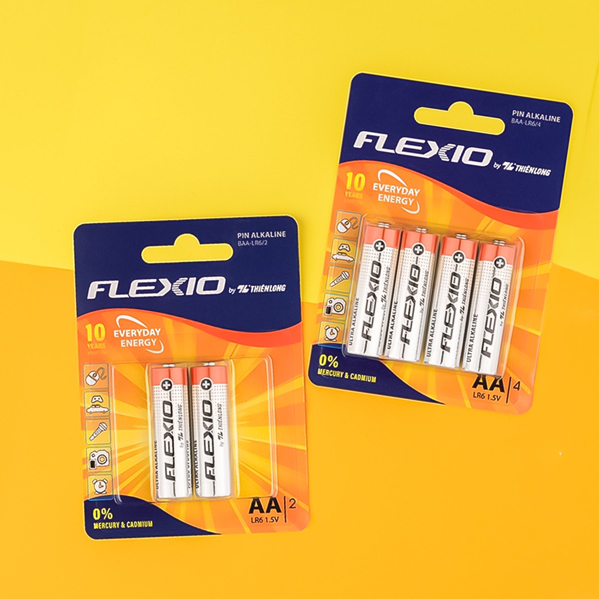 Quà tặng Pin Alkaline AA tiểu vỉ 6 BAA-LR6/4KM2 Thiên Long Flexio