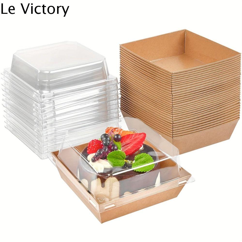 LE VICTORY 50pcs Dùng một lần Hộp charcuterie Giấy Có nắp đậy trong suốt Hộp đựng Sandwich Hộp tráng miệng 4 inch Hộp đựng bánh Tiệm bánh