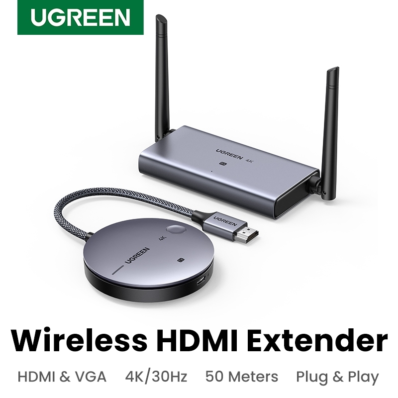Bộ phát nhận tín hiệu không dây 4K Ugreen 50633 90909A HDMI+VGA 50m CM506 (50633A)