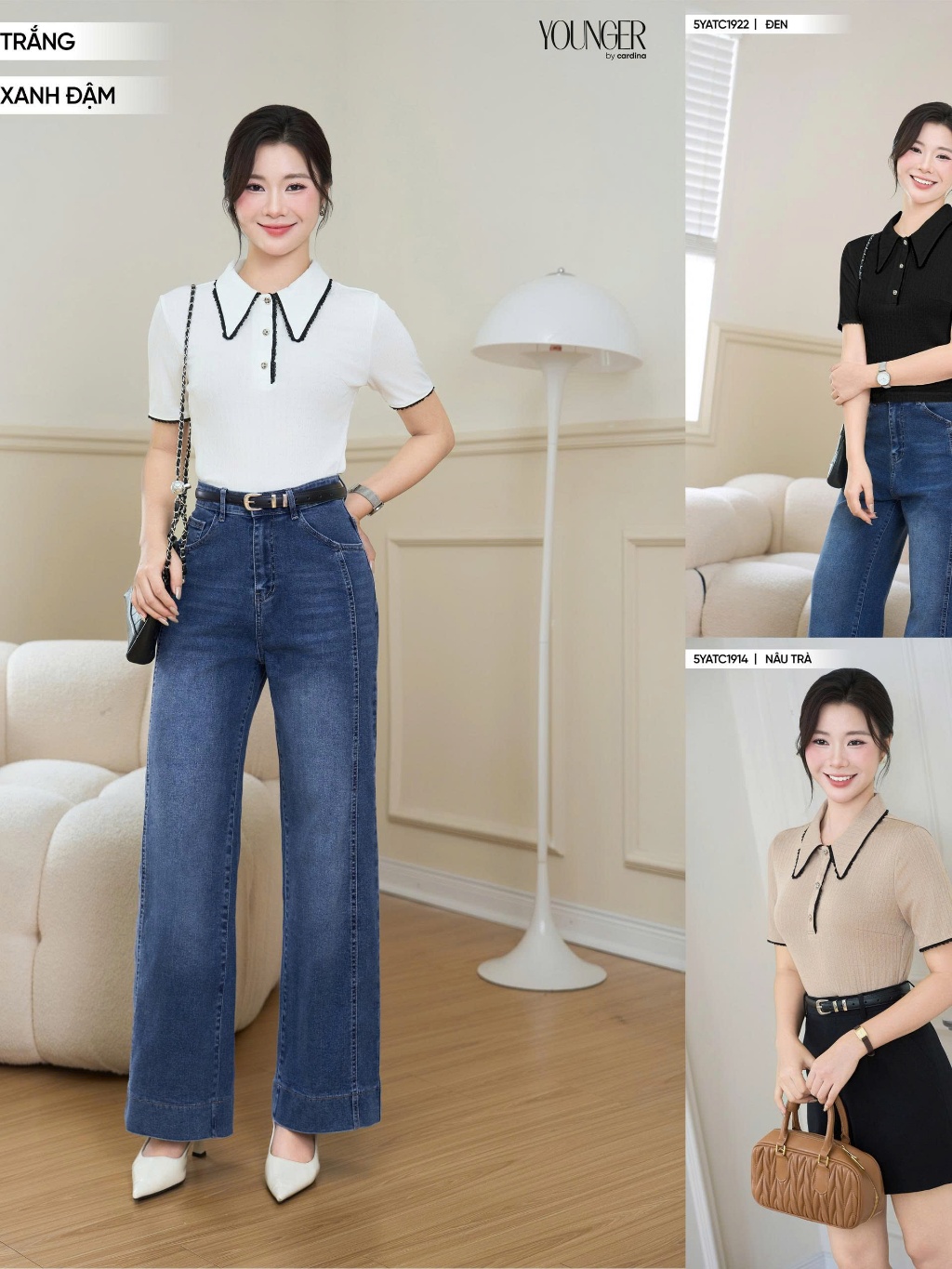  Áo thun nữ YOUNGER BY CARDINA vải thun cotton cổ và tay áo phối ren  5YATC19 