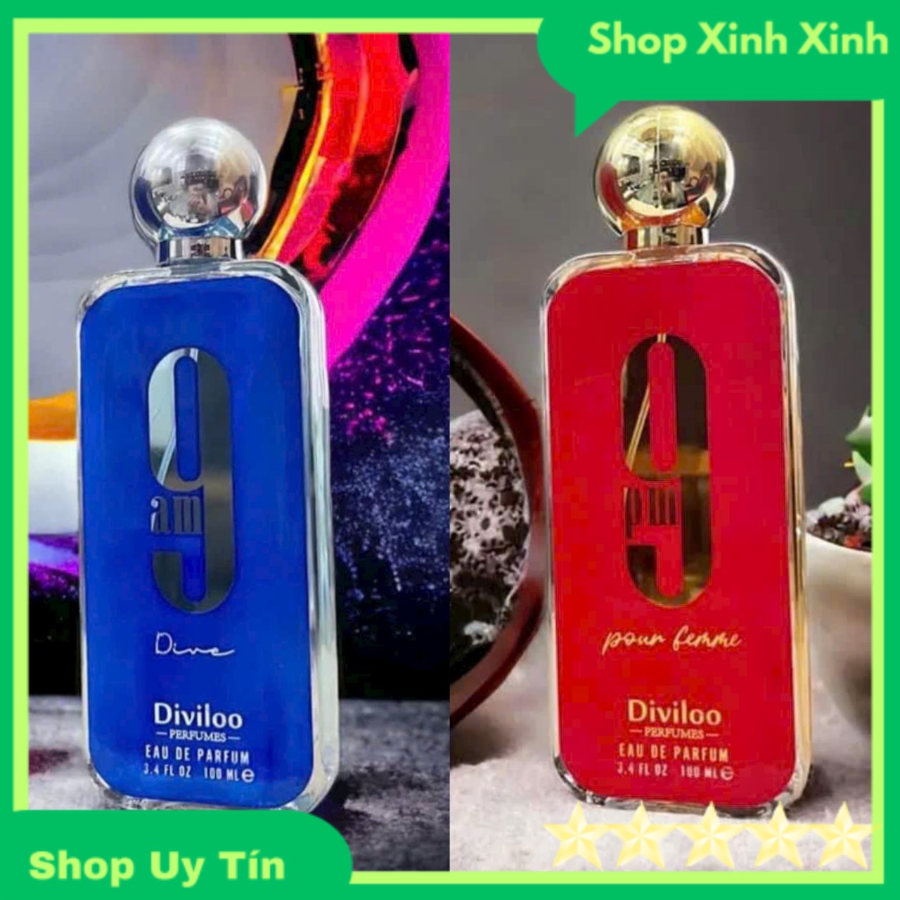 (Free Ship) Nước hoa Nội Địa Dubai 9AM & 9PM Xanh Đỏ 100ml Hương Thơm nữ tính , lôi cuốn , ngọt ngào , sang trọng