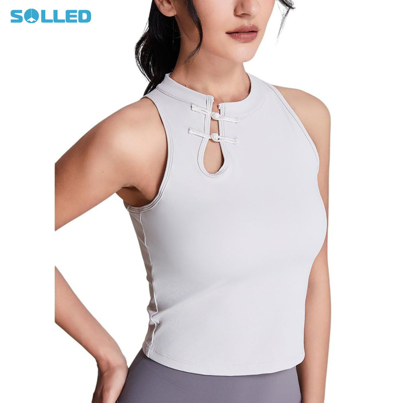 Womens Sleeveless Athletic Shirts Moisture Wicking Yoga Workout Tops Breathable Stretch Chinese Frog Buttons Tank Tops ราคา 485 บาท*ส่งฟรี