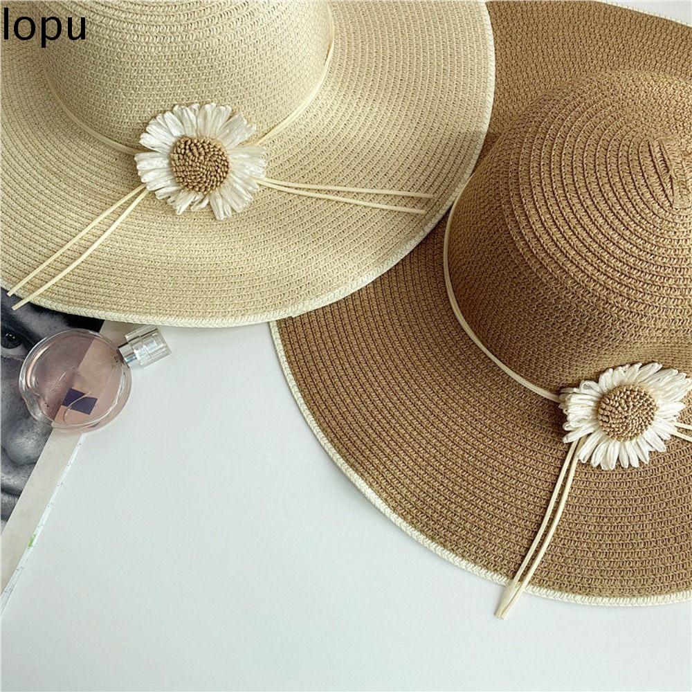 LOPU Xuân Hè Mũ Rơm phóng túng Rộng vành Hoa Hướng Dương Mũ che nắng nữ Hợp thời trang Bãi biển Mũ Rơm gấp được Nữ