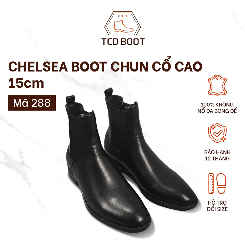 [FREESHIP] Giày Da Nam Đế Vân Gỗ Chun Cổ Cao 15cm, Chelsea Boots Thiết Kế Ôm Sát Cổ Chân Cao Cấp - Xưởng Giày Chelsea Boot