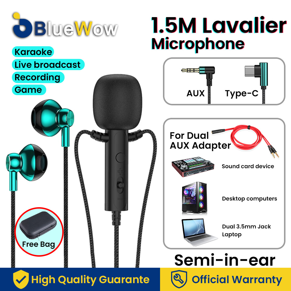 BlueWow C91 NEW 3.5mm/Type-C Semi-in-ear Lavalier Microphones With Earphones Portable Mini Clip Lapel Mic for karaoke Live broadcast Online Class Gaming ราคา 180 บาท*ส่งฟรี