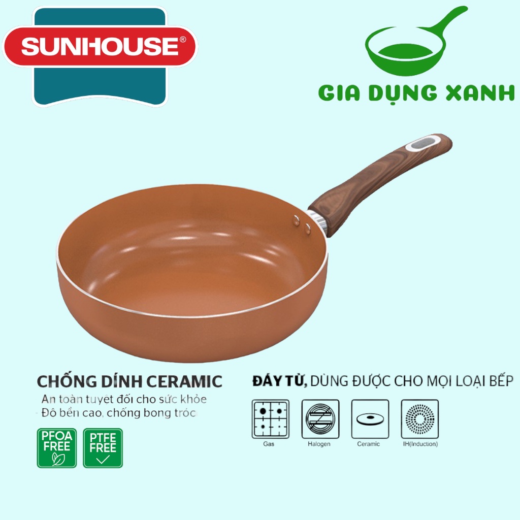 Chảo chống dính ceramic đáy từ sunhouse shg1120mcd phủ sứ chống dính an toàn tuyệt đối
