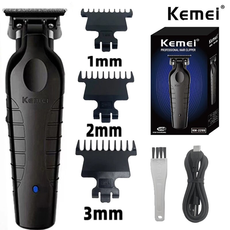 Kemei 2299 Barber Cordless Hair Trimmer 0Mm Zero Gapped Carving Clipper Detailer Professional Electric Finish Cutting Machine
