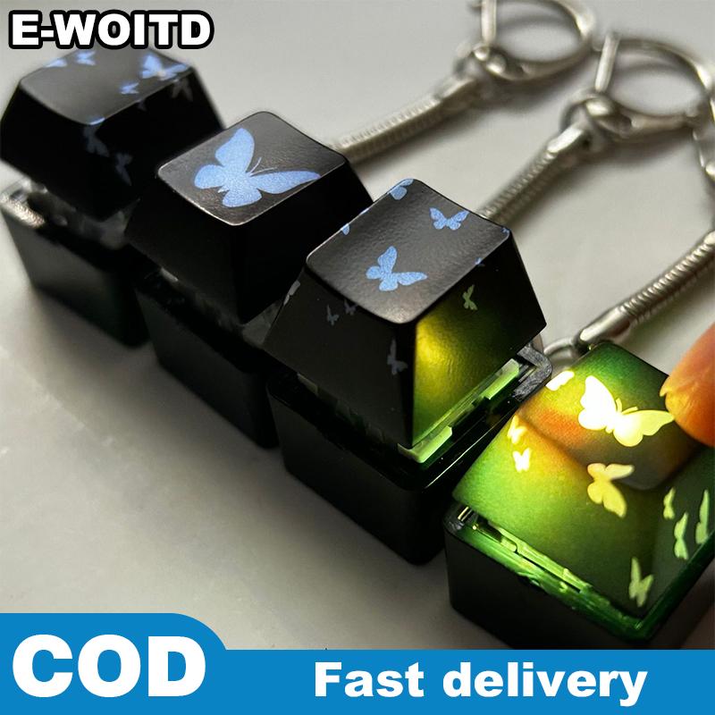 E-WOITD Ins bướm Led Bàn Phím Keychain đồ chơi 1key Bàn Phím Cơ khí trục Tester nút Keycap đồ chơi ngón tay giải nén công cụ Báo Chí