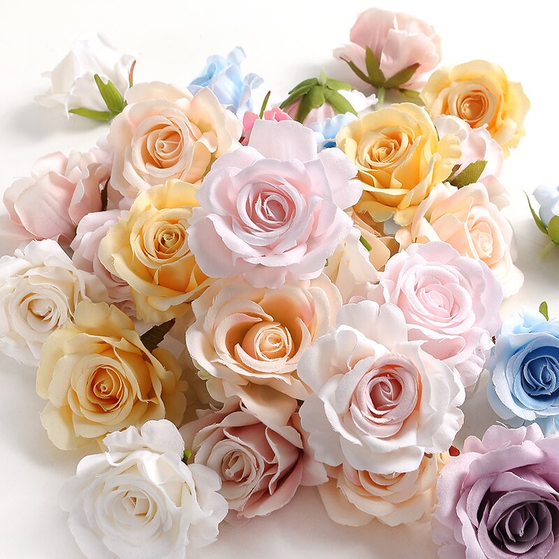 5/10 cái đầu hoa nhân tạo hoa hồng lụa scrapbooking tường đám cưới nhà trang trí Giáng sinh tự làm vòng hoa hộp kẹo trang trí bánh