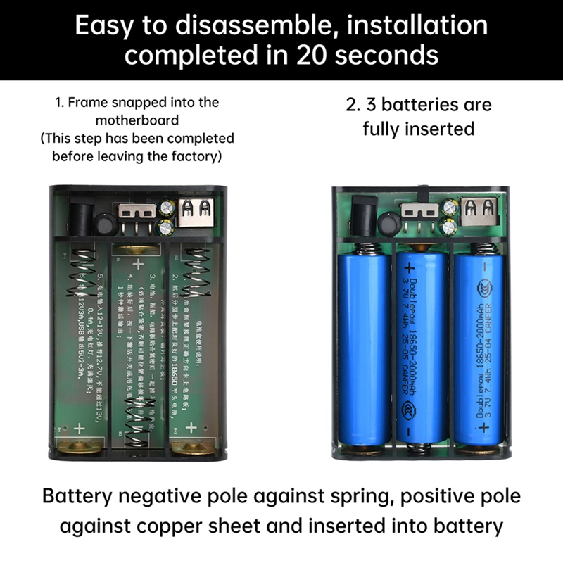 [jwerlyday]Dual Output Series Mini Ups DC 5V 12V Power Bank Battery Box with 3 18650 Welding-Free Ba
