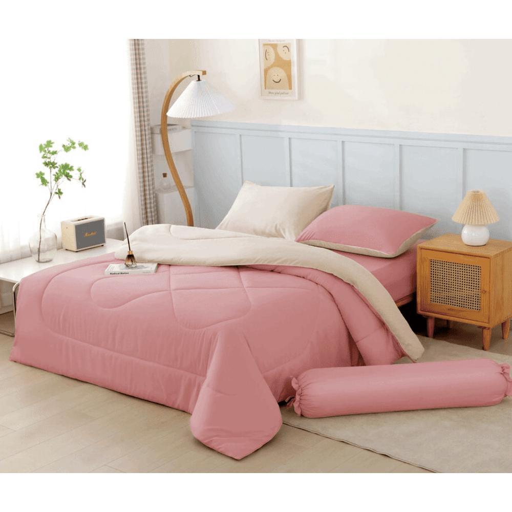 Global House TRUFFLE ชุดเครื่องนอนพร้อมผ้านวม 5 ชิ้น ขนาด 5 ฟุต รุ่น SUNKO-06 สีชมพู รับประกันของเเท้ ราคา 1,365 บาท*ส่งฟรี