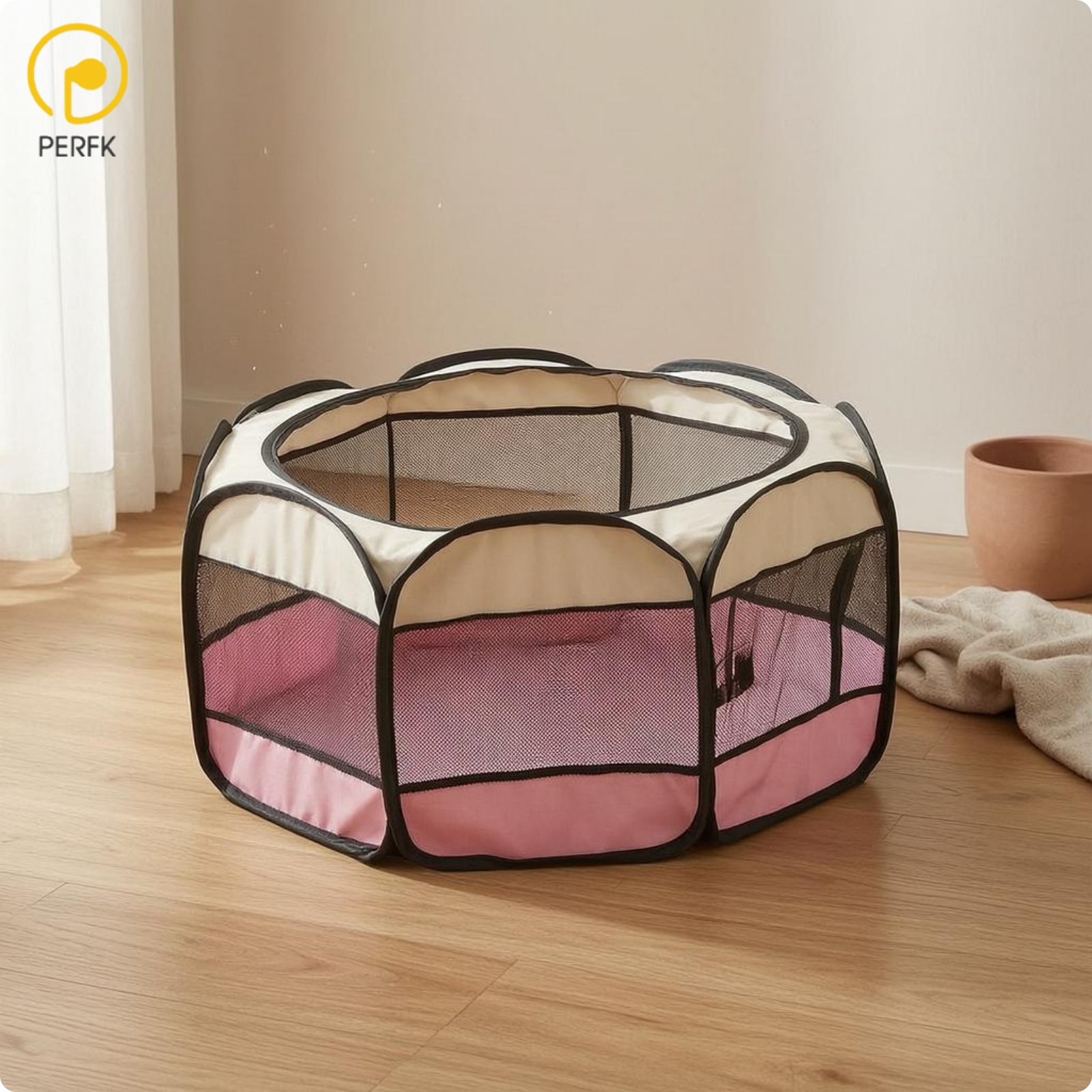 Perfk Octagonal Soft-Sided Pet Tent Zippered Foldable Feline Tent Easy to Clean Mesh Pet Crate ราคา 1,702 บาท*ส่งฟรี