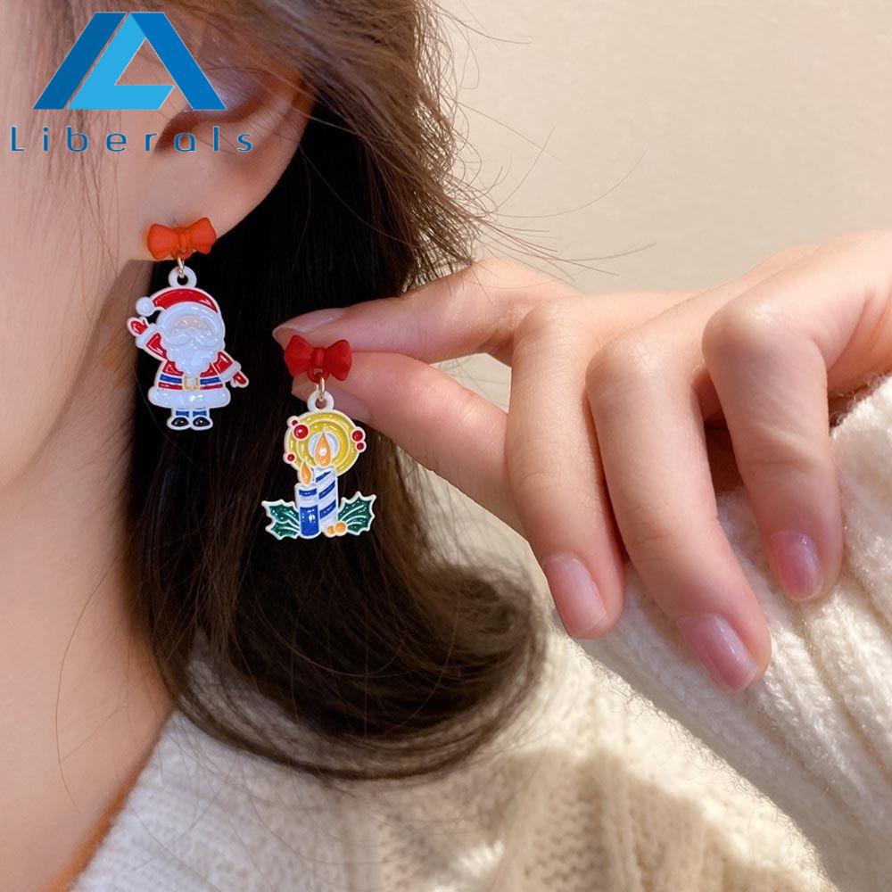 DENGJT Cho Cô Gái Phim hoạt hình Ngọt ngào Gấu Nai sừng tấm Người tuyết Bóng sang trọng Snowflower Santa Claus Giáng sinh Bông Tai Stud Thả Bông Tai Dangle Bông Tai
