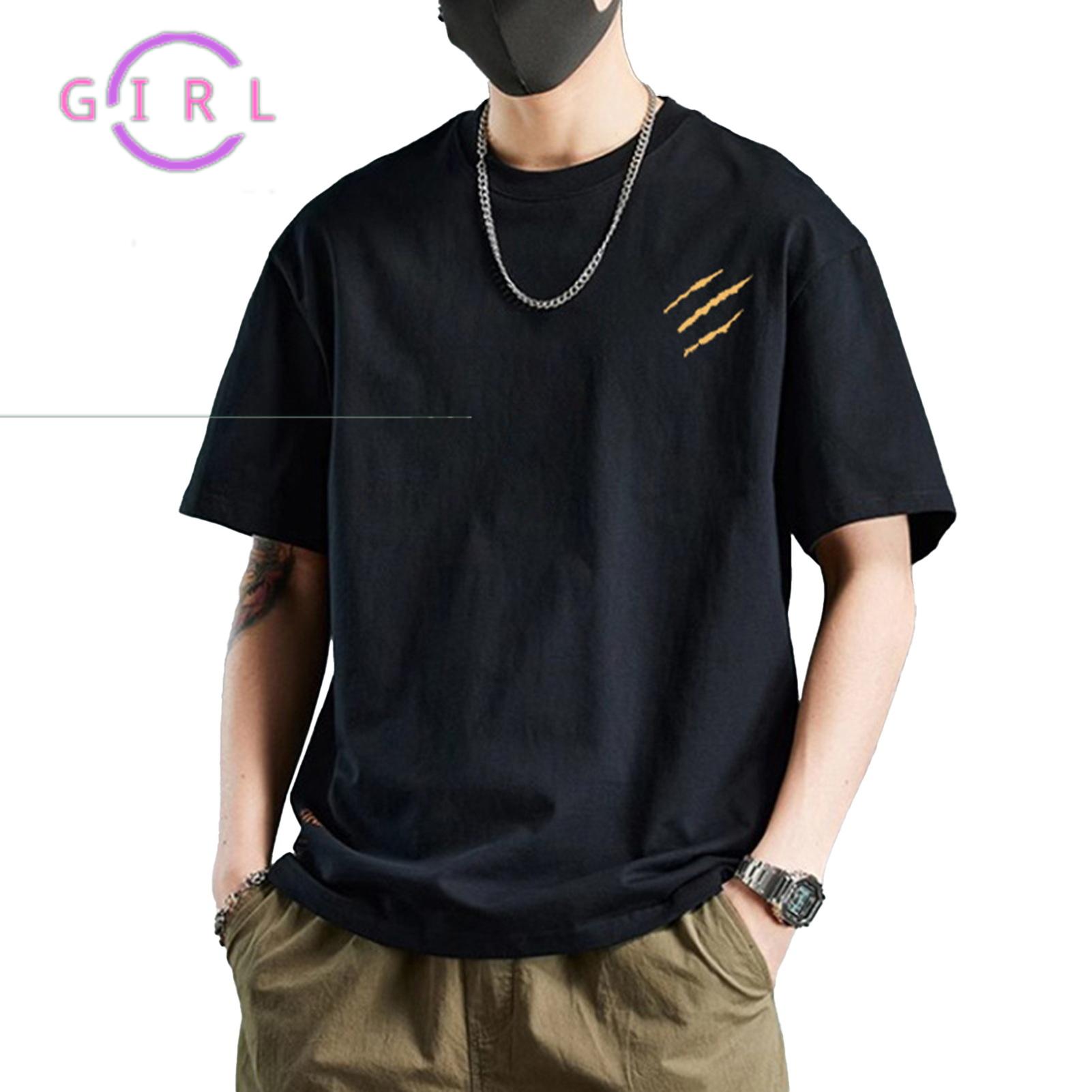 Girls® Men Summer T-shirt Cotton Blend Men T Shirt Men's Cotton Blend T-shirt Casual Solid Color Crew Neck Summer Tee Breathable Loose Fit Shirt for Daily Wear Beach Street Fashion
