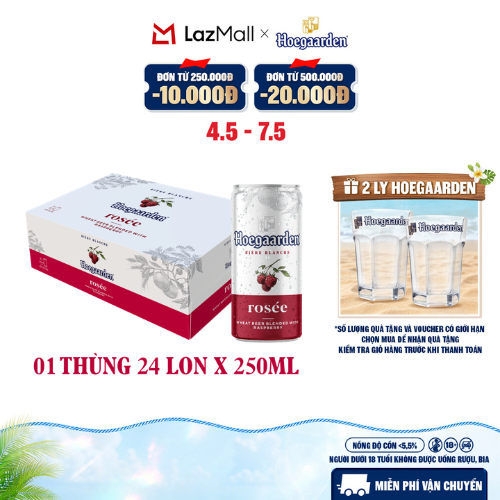Thùng 24 Lon Bia Hoegaarden Rosée (250ml/lon) - Hàng Mới Về
