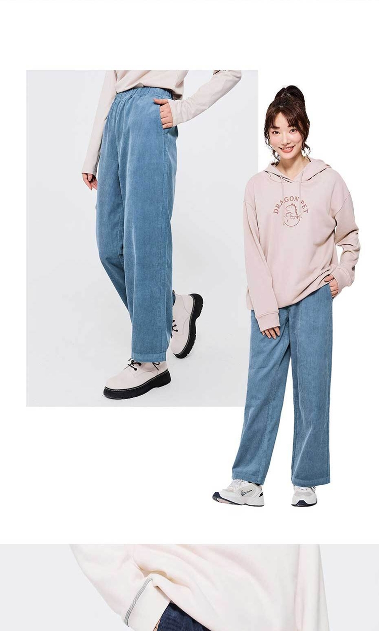 Giordano Beau Monde Women Elastic waist wide leg cotton corduroy pants Free Shipping 13412773 · v3