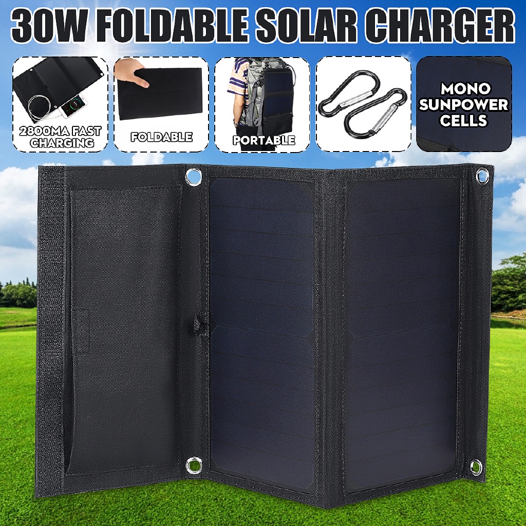 5V 30W Solar Panel Charger Foldable Solar Power Bank Dual USB Camouflage Backpack Camping Hiking for phone