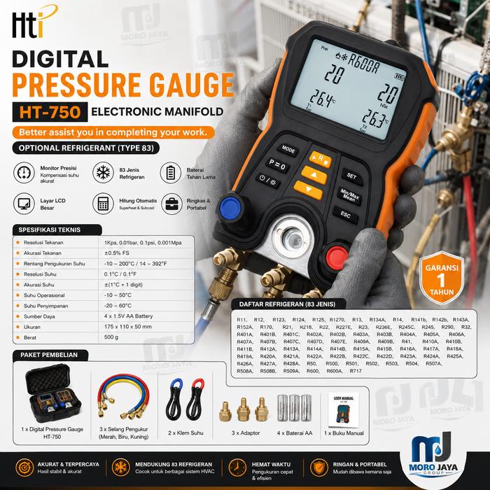 HTI Digital Pressure Gauge HT-750 Electronic Manifold Harga 5,912,000 rupiah*Gratis Ongkir