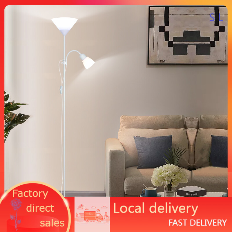 【christmas decorations 2024】 International logistics Double head floor lamp living room bedroom bedside lamp vertical lamp study work reading LED child lamp LED E27 light bulb