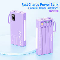 GOOJODOQ 20000mAh Power Bank 22.5W Type-C PD Fast Charging LED Display Built-in 4 Cables with Emergency Flashlight