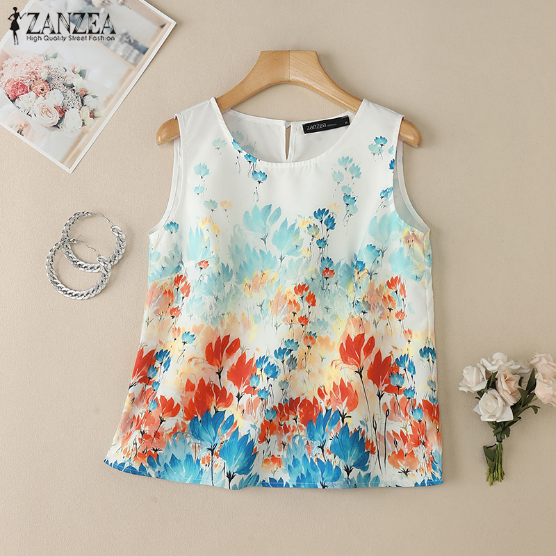Fancystyle ZANZEA Women Holiday Beach Floral Print Sleeveless Basics Thin Girlish Vests Tank Top #0414 ราคา 146 บาท*ส่งฟรี