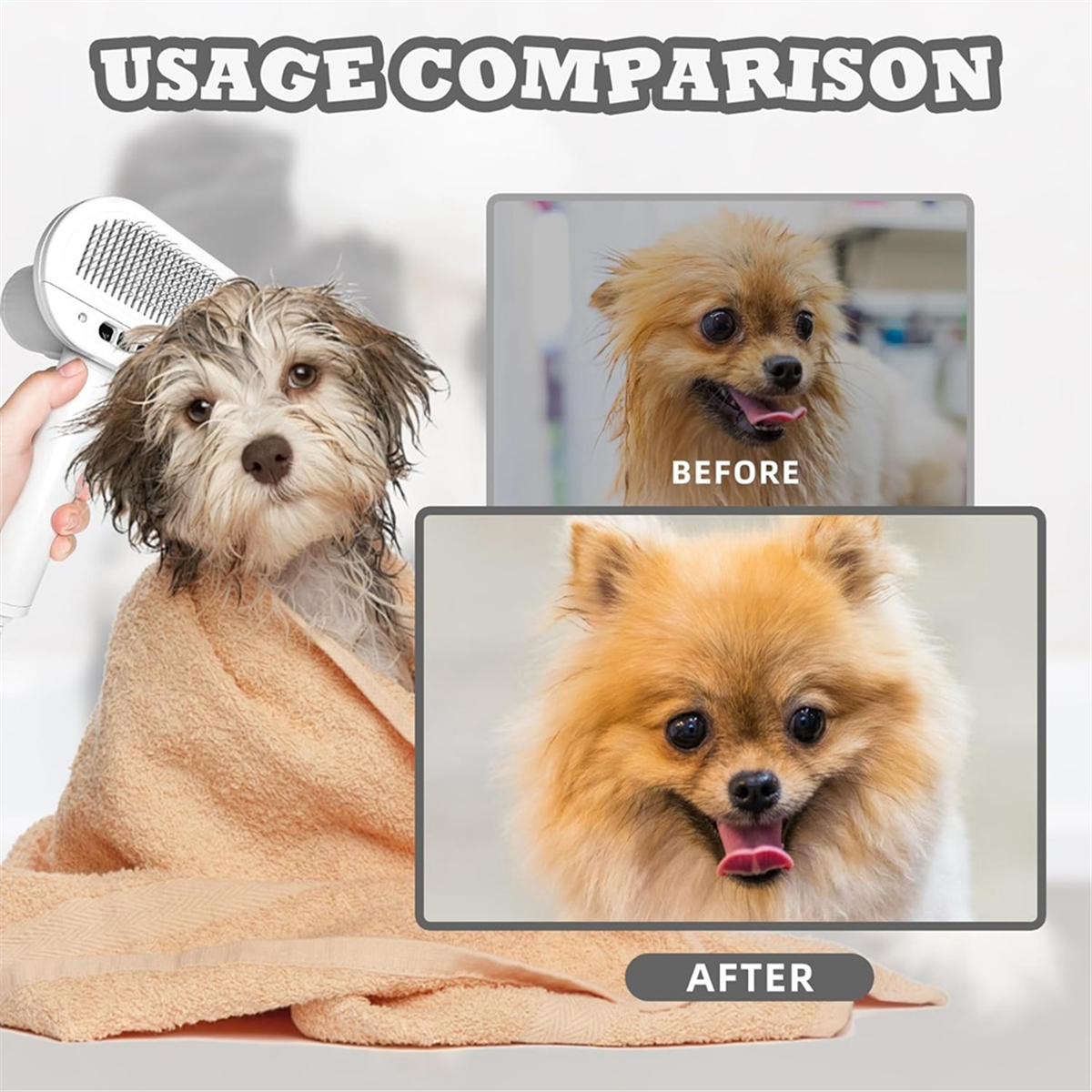 Pet Dryer and Brush, 3 Blowing Modes, Low Noise- Perfect Dog Dryer for Pet Grooming, Small and Mediu