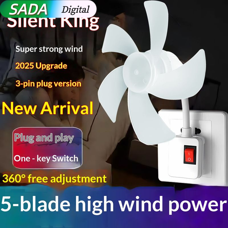 SADA 2026New Wall Mount Fan with 5 Blades, Quiet Operation, Strong Wind, 360-Degree Adjustable Neck, Plug and Play Design for Kitchen, Bedroom, Living Room ราคา 84 บาท*ส่งฟรี