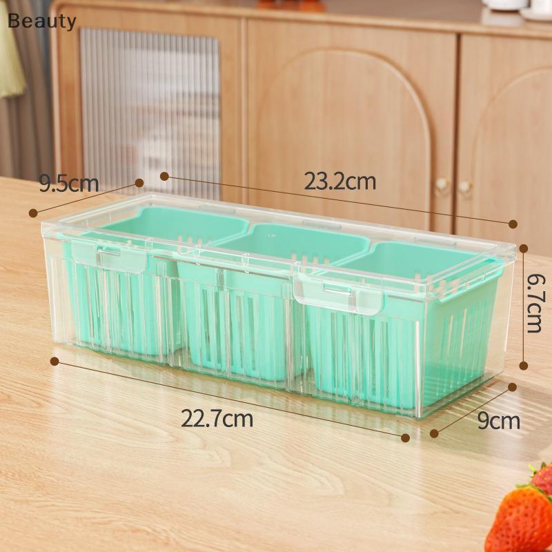 [beauty] 3 Grids Refrigerator Storage Boxes Garlic Onion Pepper Organizer Fruit Vegetable Drain Cris