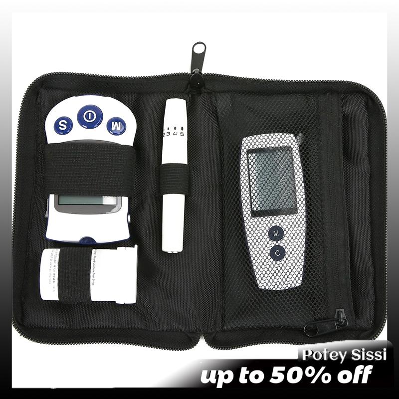 Potey Xách tay máy đo đường huyết lưu trữ túi huyết áp và oxy Meter Carrier Organizer Dây Kéo Màu Đen lưu trữ túi hộ gia đình