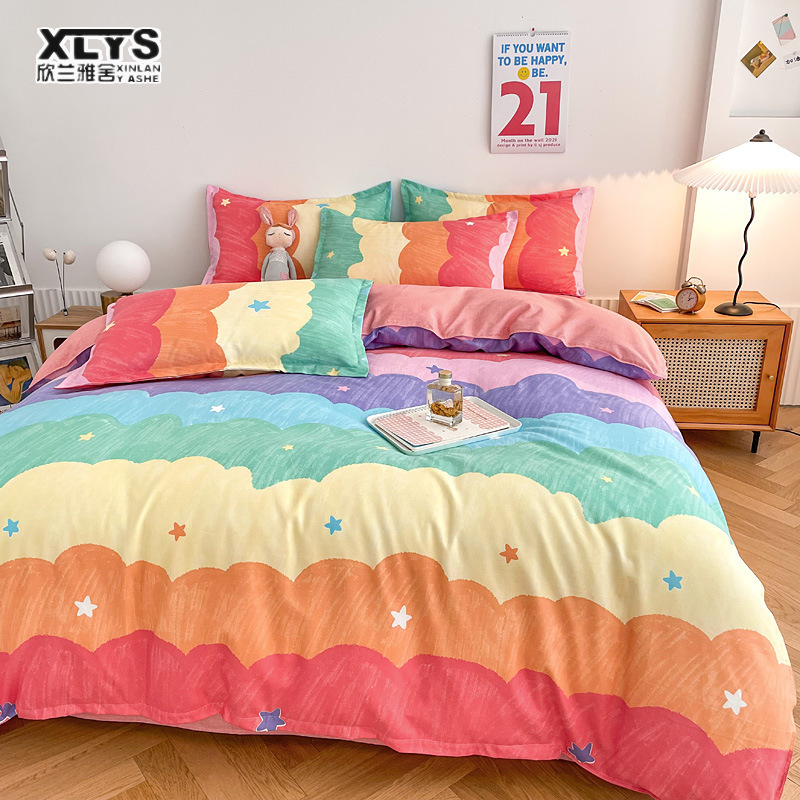 bedding Bedsheet suit Mattress set 5/6 feet (2* pillowcase +1* sheet +1* quilt cover) Cotton sanding four-piece suit Bedding three-piece set Thickened washed cotton sheets ราคา 467 บาท*ส่งฟรี