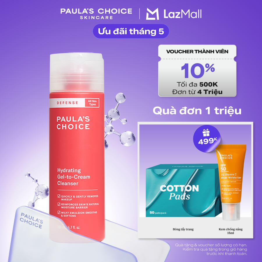 Sữa rửa mặt ngăn ngừa tác hại từ môi trường dành cho mọi loại da Paula’s Choice Defense Hydrating Gel to Cream Cleanser 198ml 2210