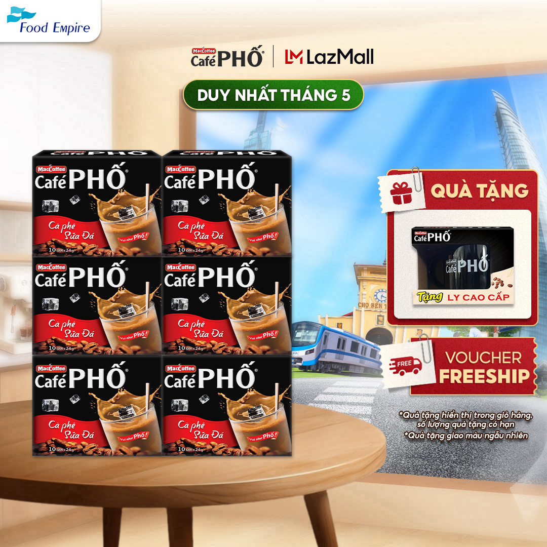 Combo 6 hộp Cà phê phố Sữa Đá - Maccoffee (hộp 10 gói x 24g)